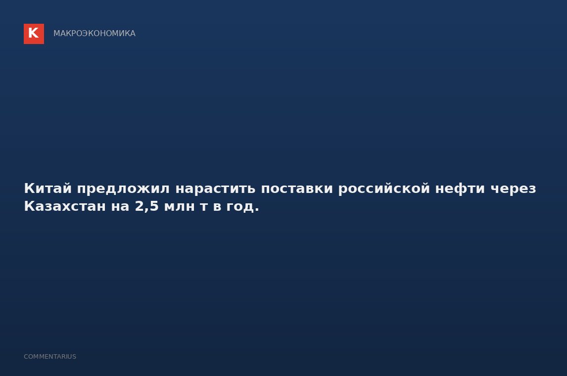 Китай предложил нарастить поставки российской нефти через Казахстан на 2,5 млн т в год.