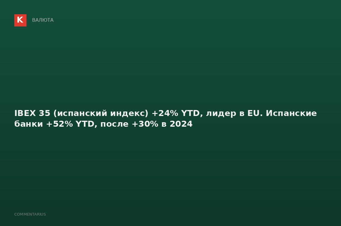 IBEX 35 (испанский индекс) +24% YTD, лидер в EU. Испанские банки +52% YTD, после +30% в 2024